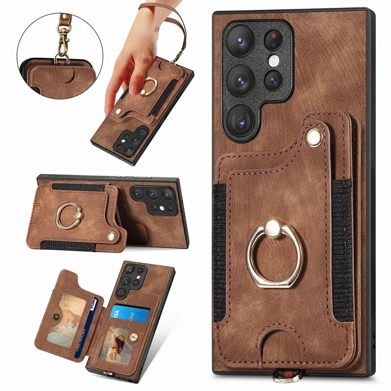 RFID Leather Wallet with Ring Bracket Cover