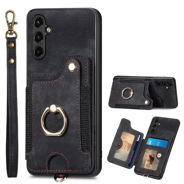 RFID Leather Wallet with Ring Bracket Cover