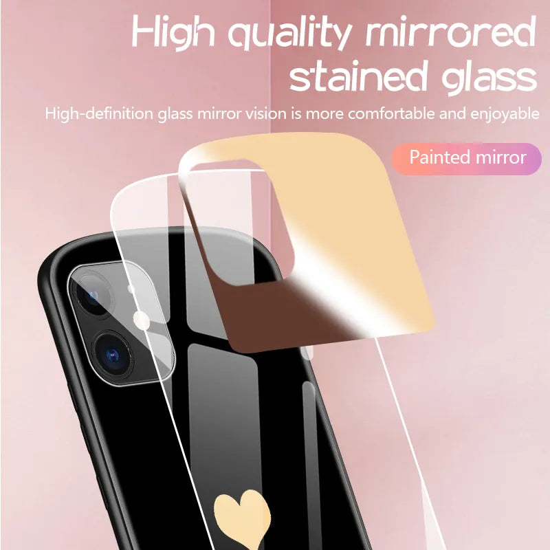 Heart-Shaped Oval Tempered Glass iPhone Case