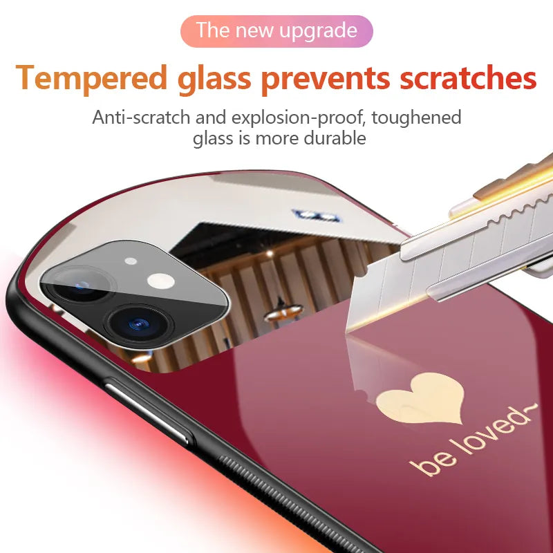 Heart-Shaped Oval Tempered Glass iPhone Case