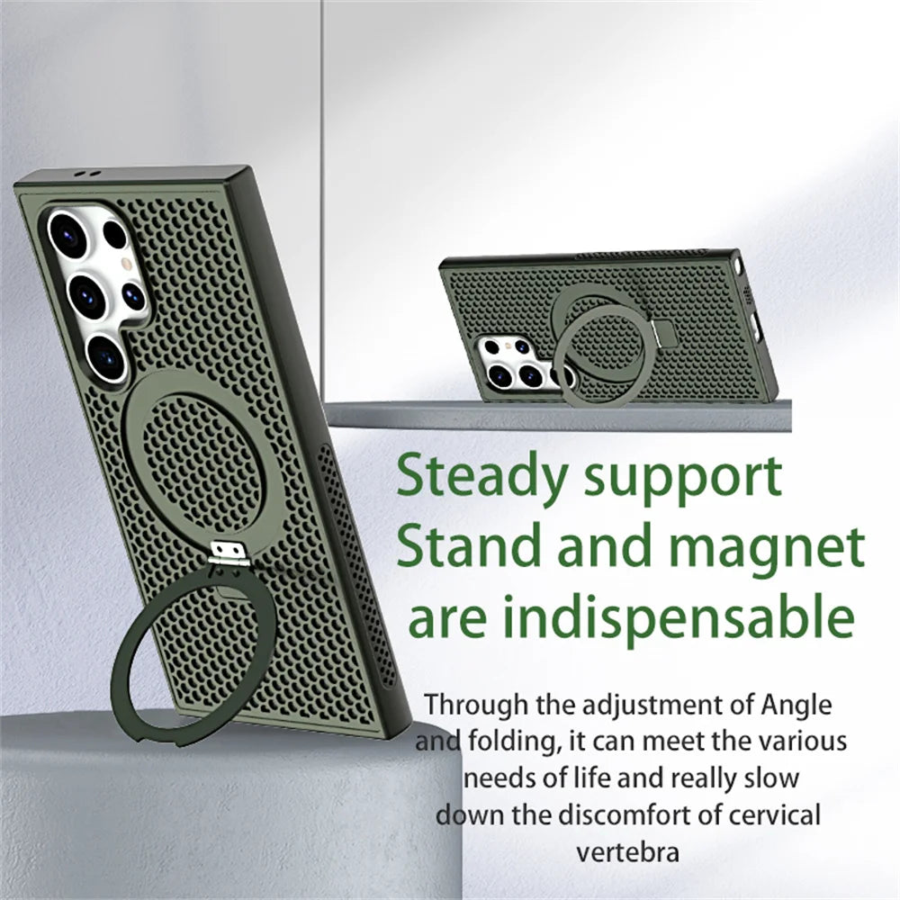 Luxury heat dissipation magnetic stand phone case for Samsung