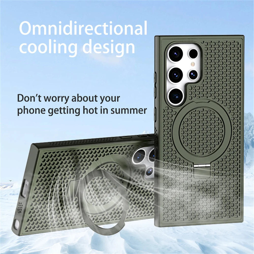 Luxury heat dissipation magnetic stand phone case for Samsung