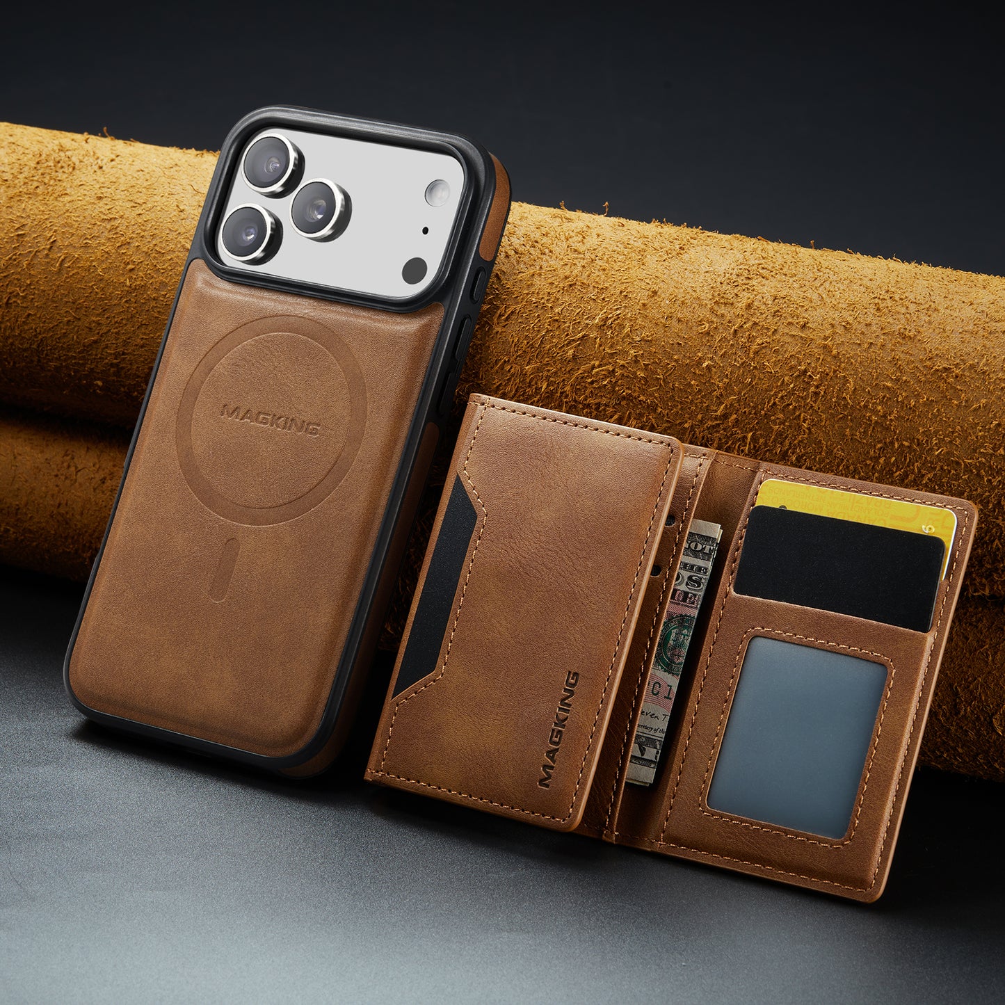 Magnetic Wallet Case for iPhone 17 | Faux Leather, 8 Card Holder & RFID Protection