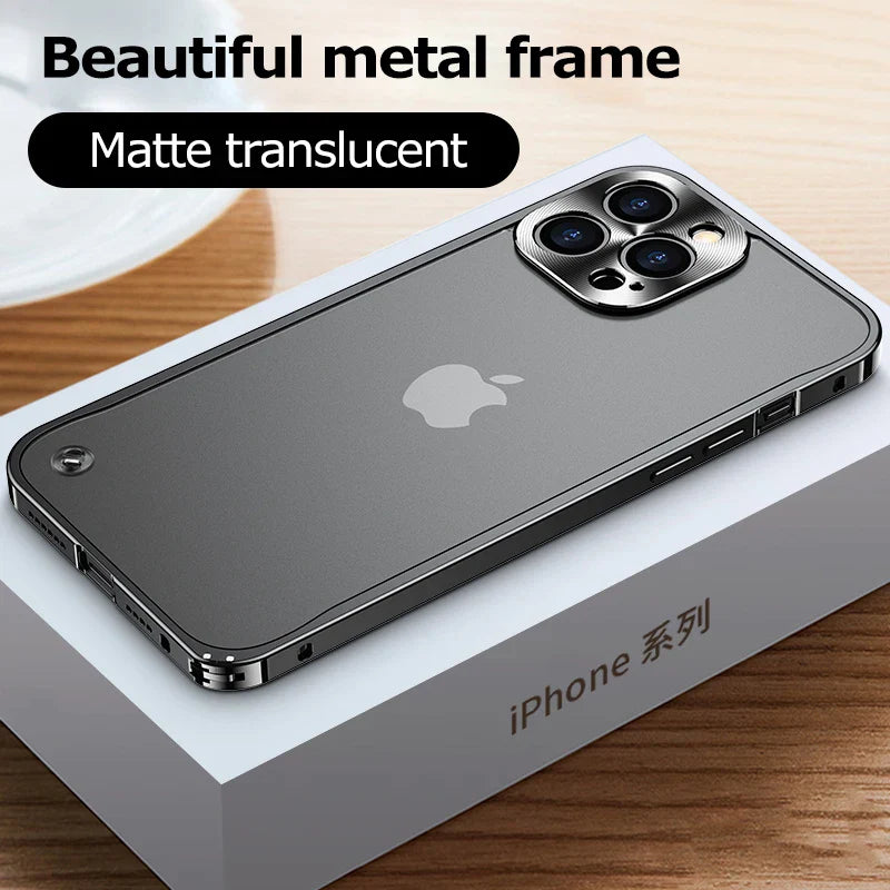 Metal Frame Lens Protection Frosted Shockproof Phone Case for iPhone