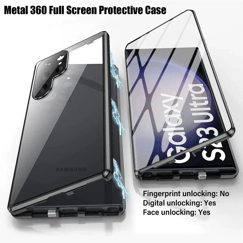 Metal Alloy Magnetic 360° Full Surround Screen HD Anti Peeping Glass Protection Cover Case for Samsung Galaxy