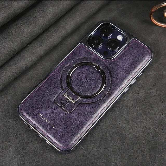 Premium Leather Invisible Stand Magnetic Case for iPhone