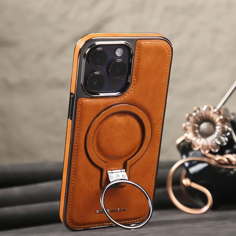 Premium Leather Invisible Stand Magnetic Case for iPhone