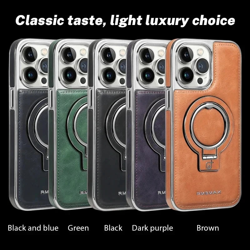 Premium Leather Invisible Stand Magnetic Case for iPhone