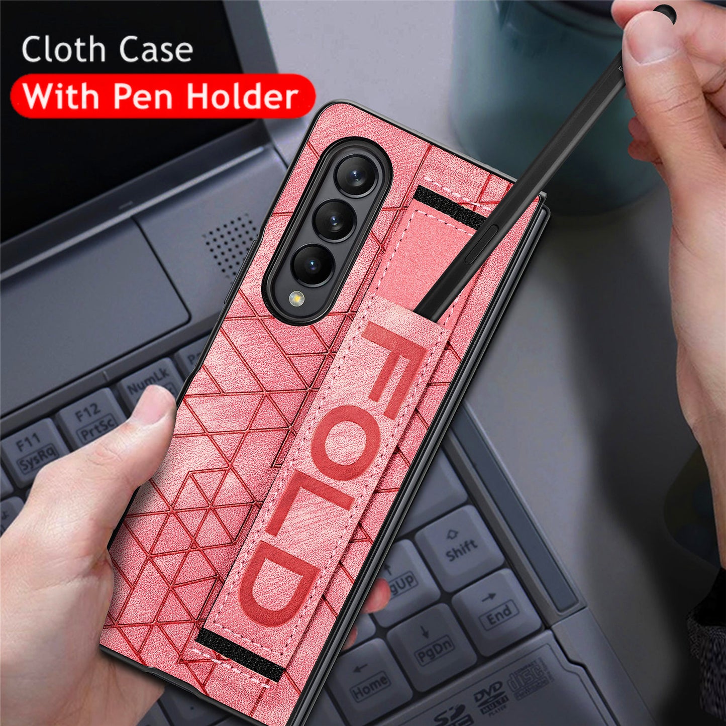 Stretch Wrist Strap Case with Stylus Holder for Galaxy Z Fold