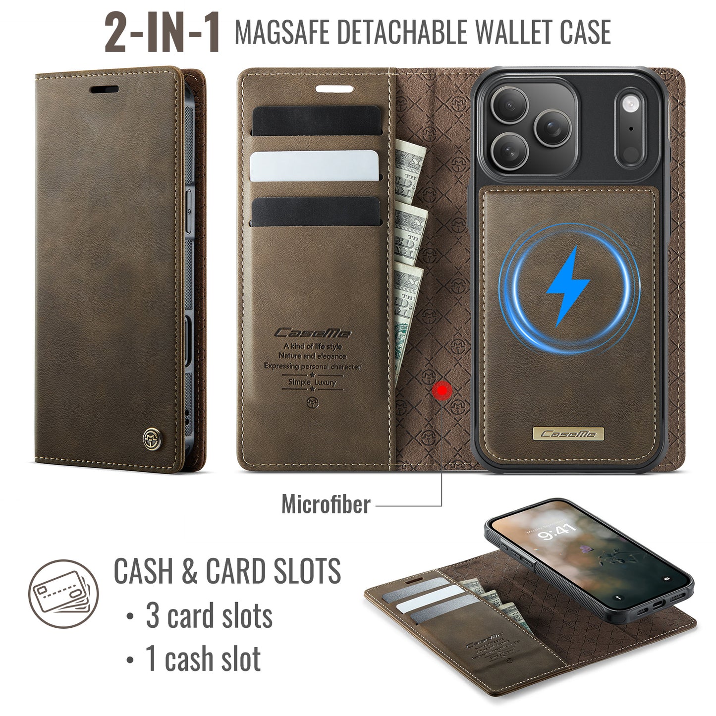 MagSafe 3-Slot Wallet Case for iPhone with RFID Shielding & Wireless Charging