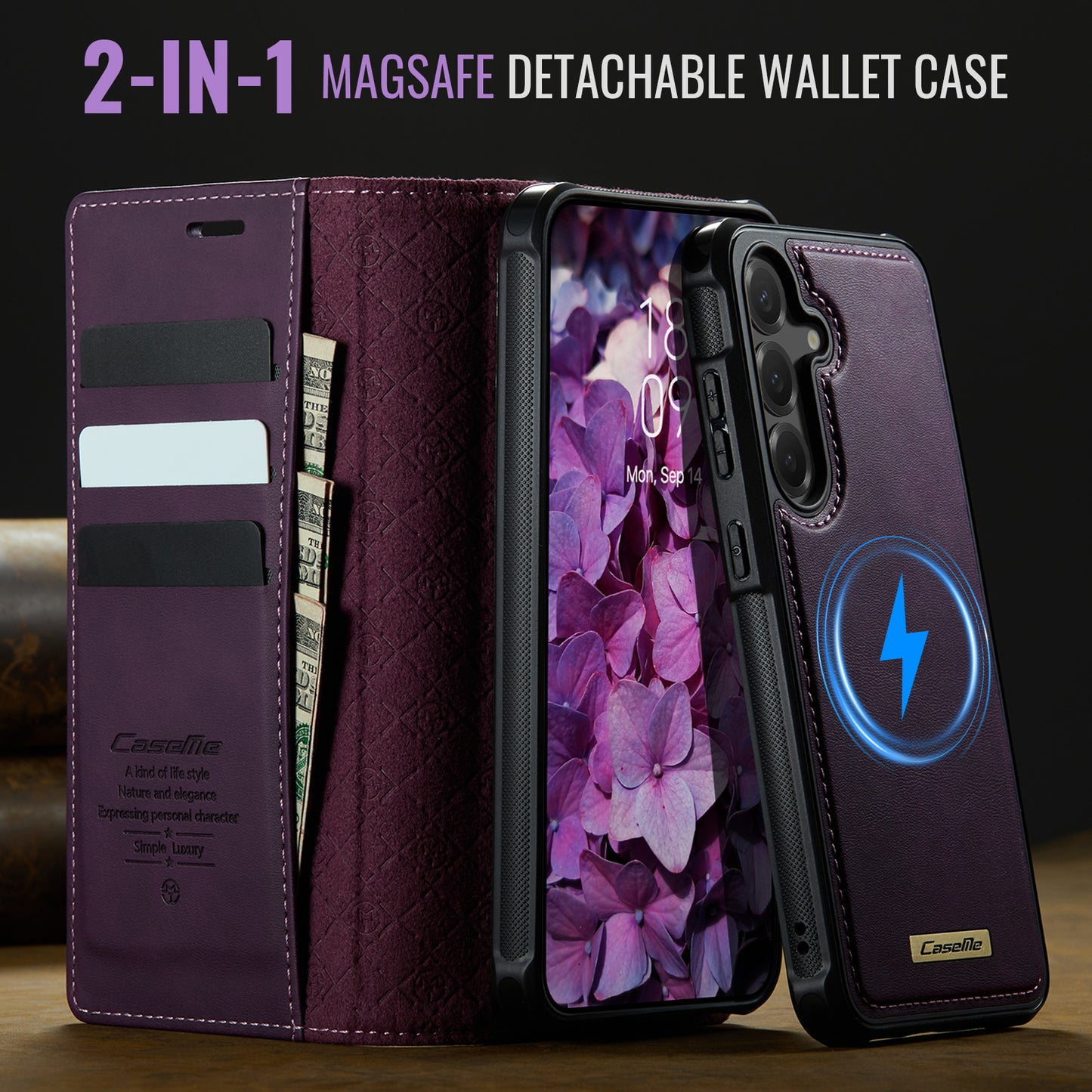 MagSafe 3-Slot Wallet Case for Samsung with RFID Shielding & Wireless Charging