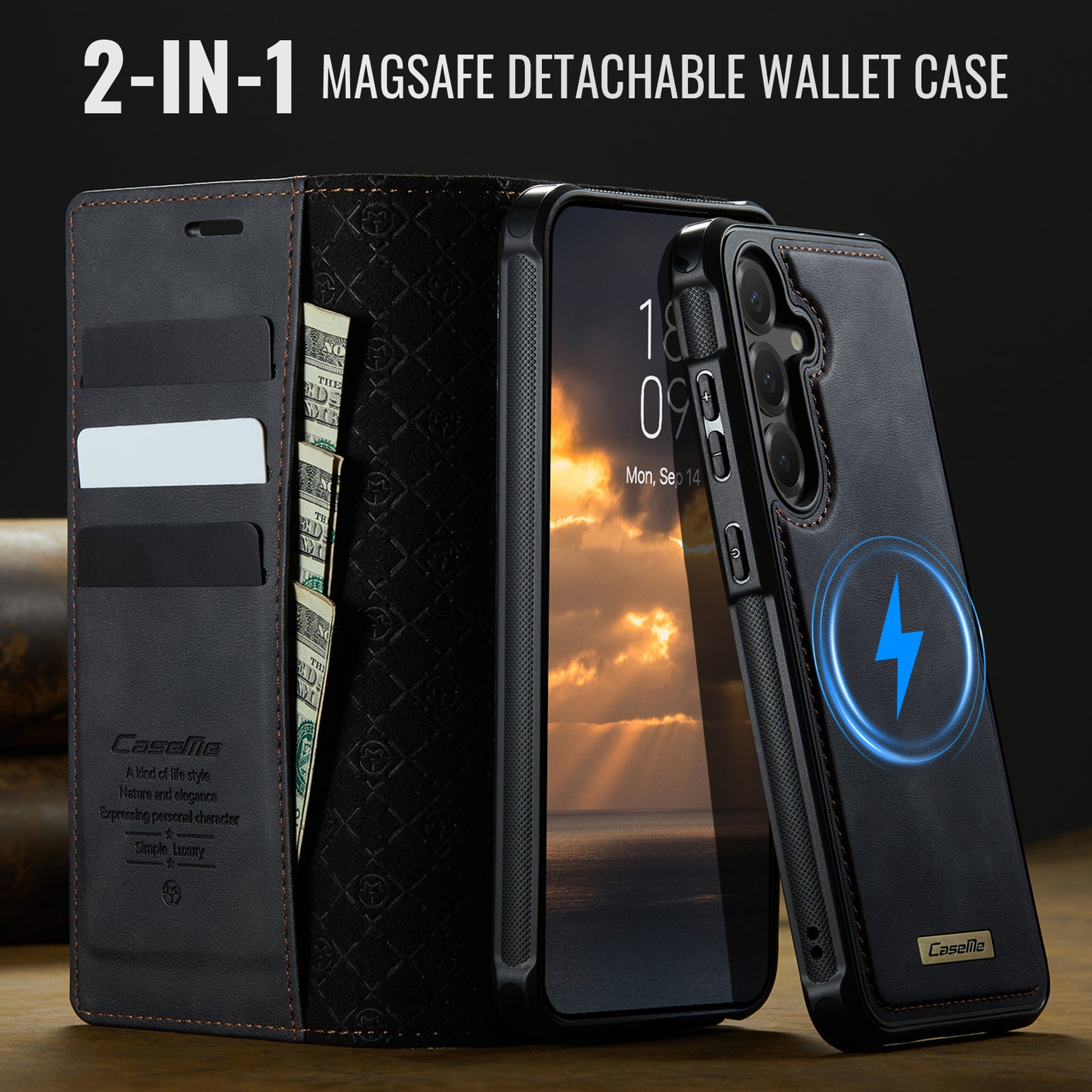 MagSafe 3-Slot Wallet Case for Samsung with RFID Shielding & Wireless Charging