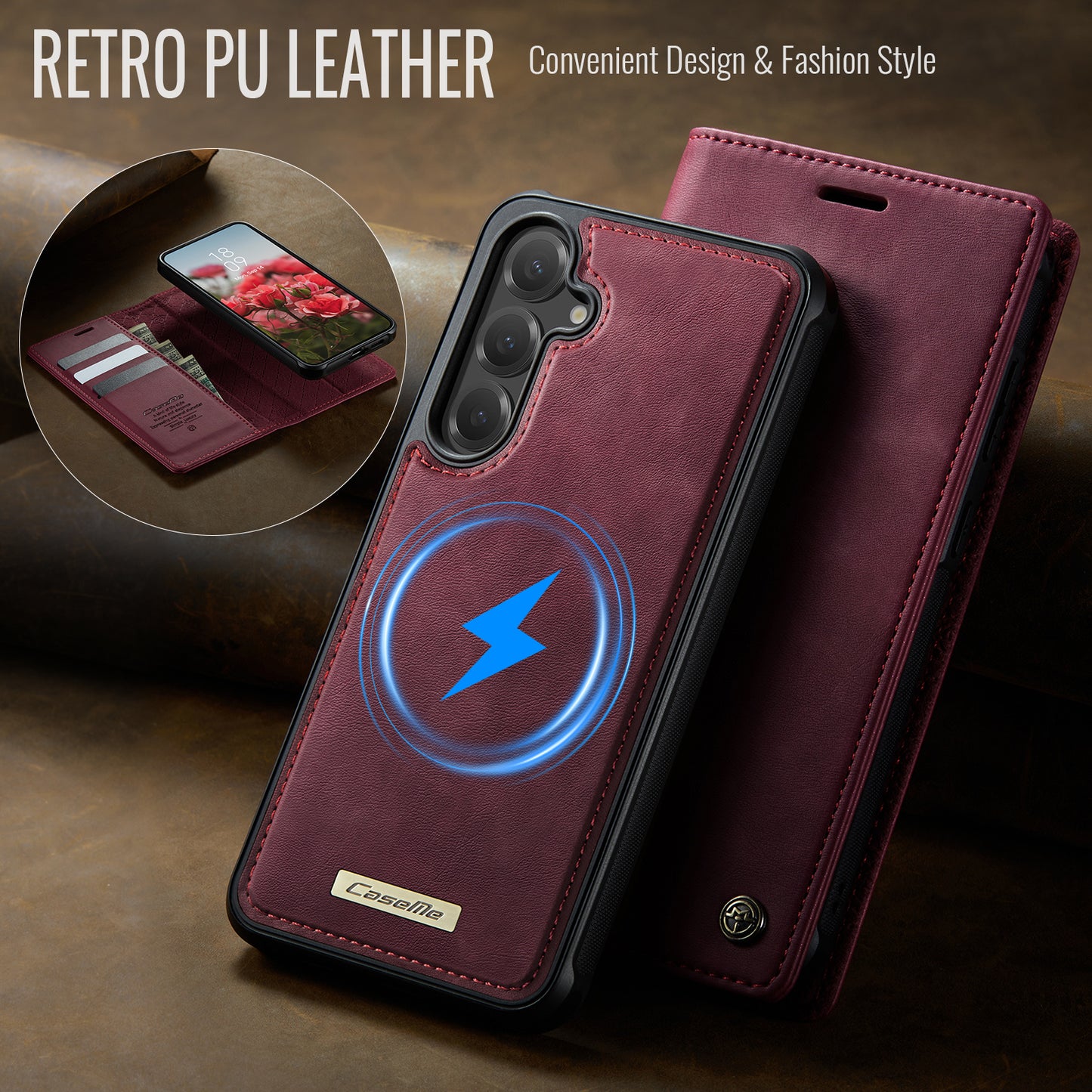 MagSafe 3-Slot Wallet Case for Samsung with RFID Shielding & Wireless Charging