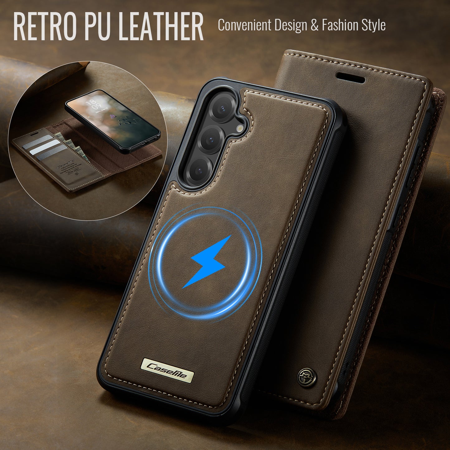 MagSafe 3-Slot Wallet Case for Samsung with RFID Shielding & Wireless Charging