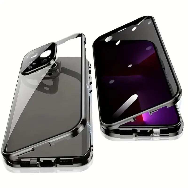 Metal Alloy Magnetic 360° Full Surround Screen HD Anti Peeping Glass Protection Cover Case for iPhone