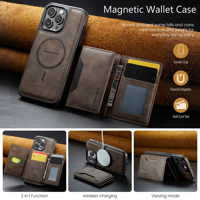 Magnetic Wallet Case for iPhone 17 | Faux Leather, 8 Card Holder & RFID Protection