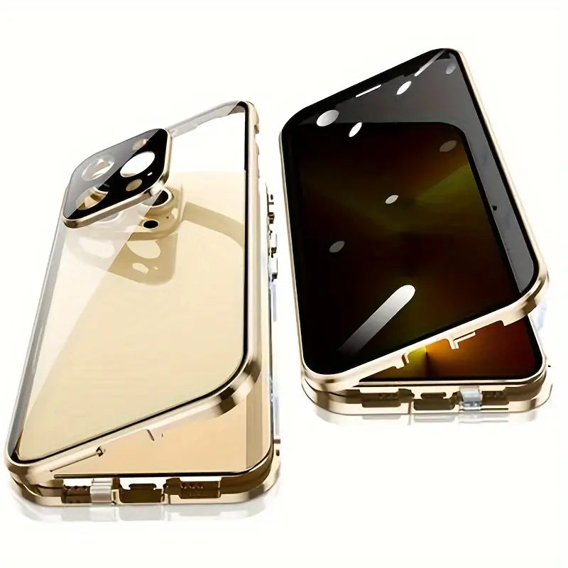 Metal Alloy Magnetic 360° Full Surround Screen HD Anti Peeping Glass Protection Cover Case for iPhone