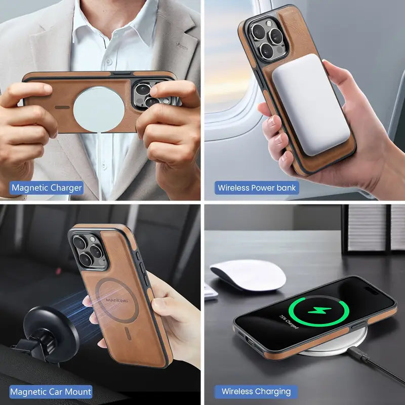 Magnetic Wallet Case for iPhone 17 | Faux Leather, 8 Card Holder & RFID Protection