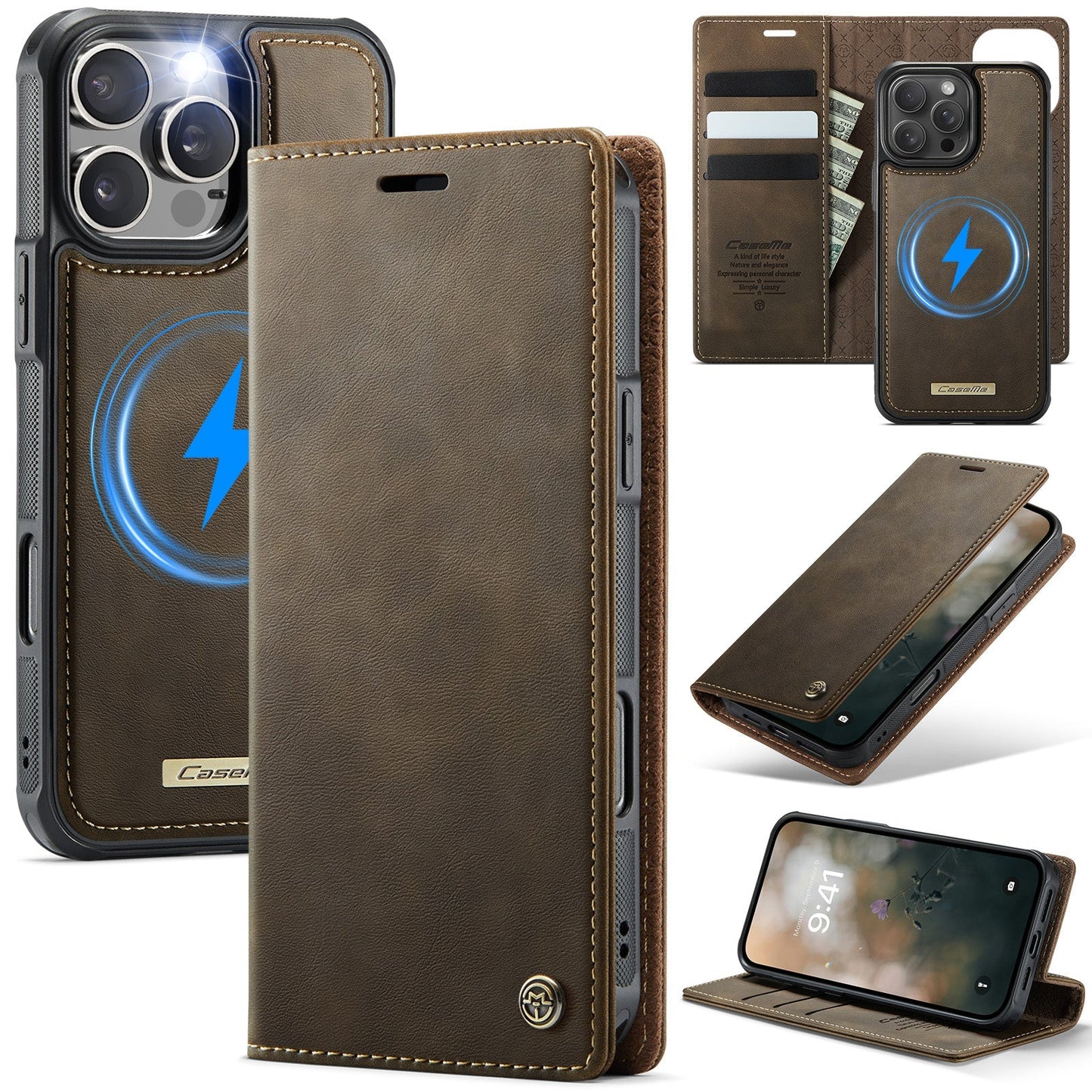 Retro Leather 2-in-1 MagSafe RFID Wallet Phone Case for iPhone 13 Pro Max