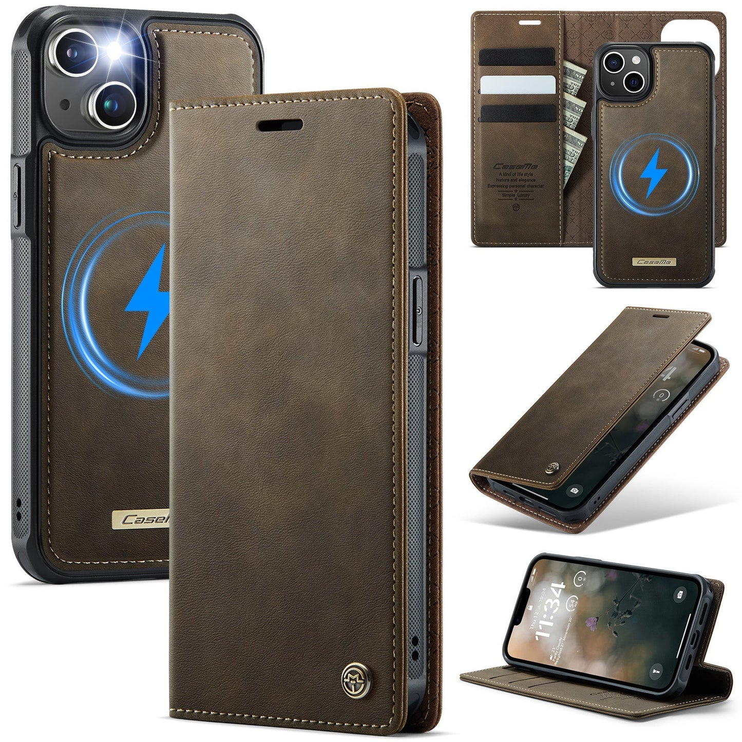 Retro Leather 2-in-1 MagSafe RFID Wallet Phone Case for iPhone 15 Plus