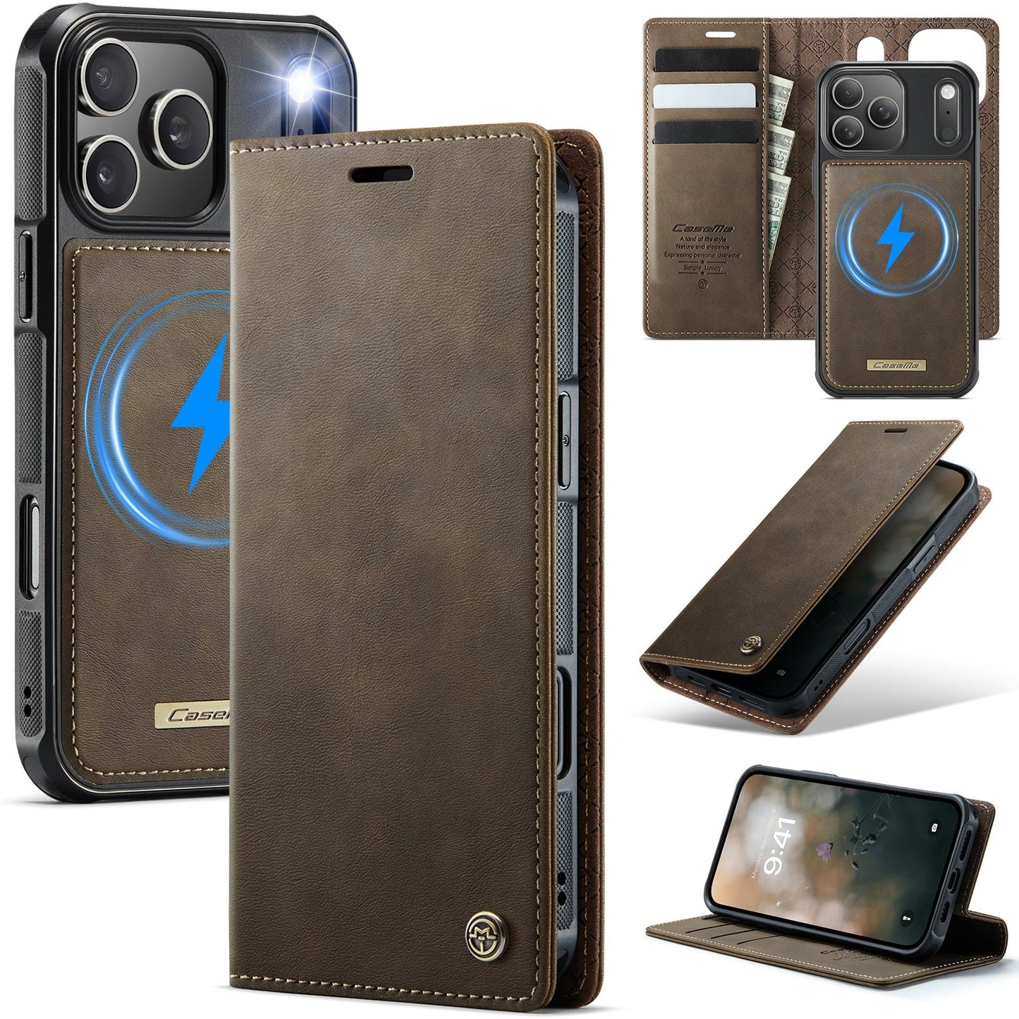 Retro Leather 2-in-1 MagSafe RFID Wallet Phone Case for iPhone 17 Pro Max
