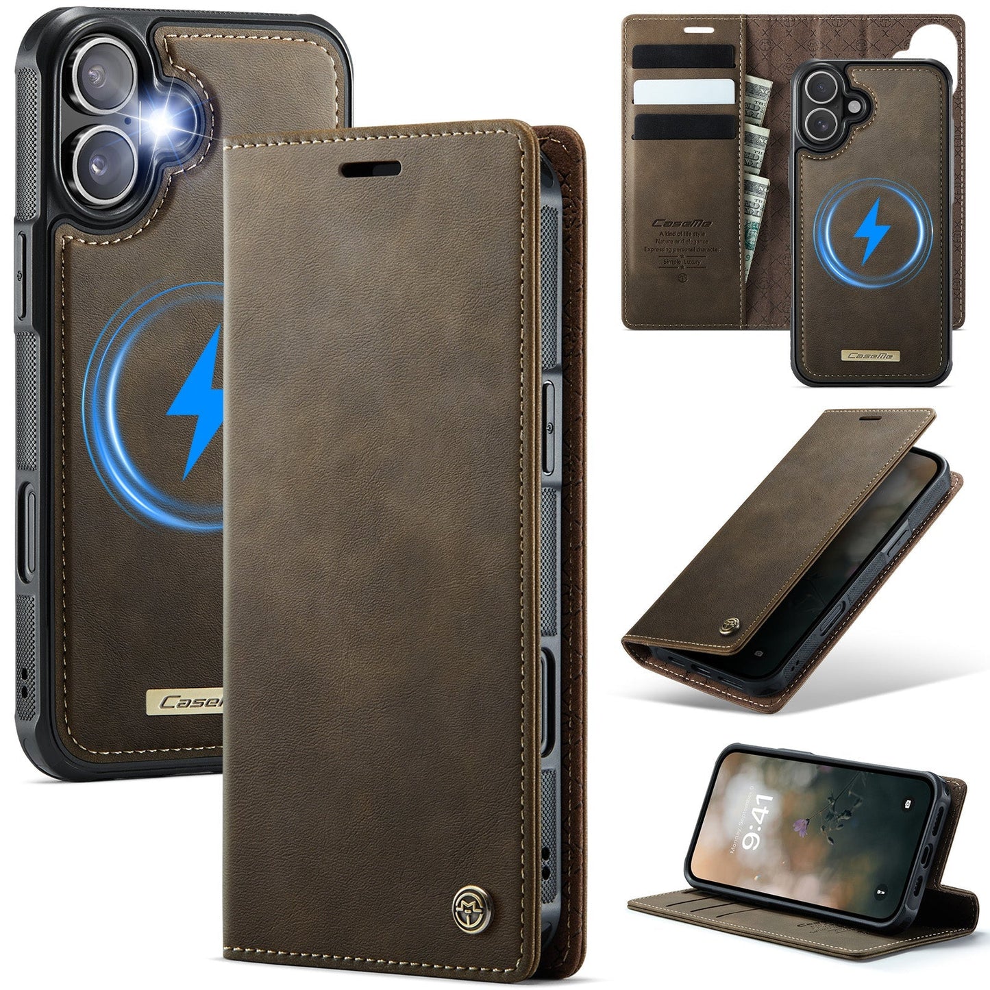 Retro Leather 2-in-1 MagSafe RFID Wallet Phone Case for iPhone 16 Plus