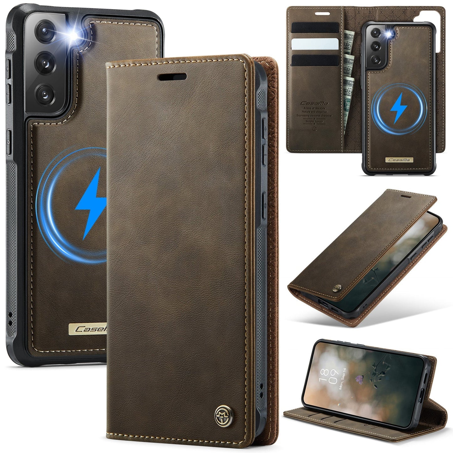 Retro Leather 2-in-1 MagSafe RFID Wallet Phone Case for Samsung Galaxy S21+