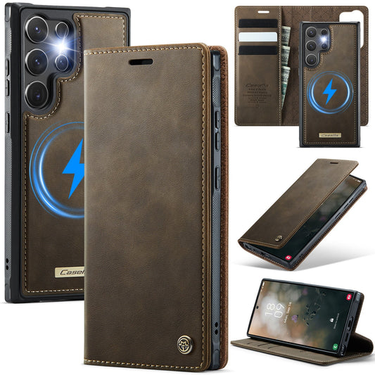 Retro Leather 2-in-1 MagSafe RFID Wallet Phone Case for Samsung Galaxy S24 Ultra