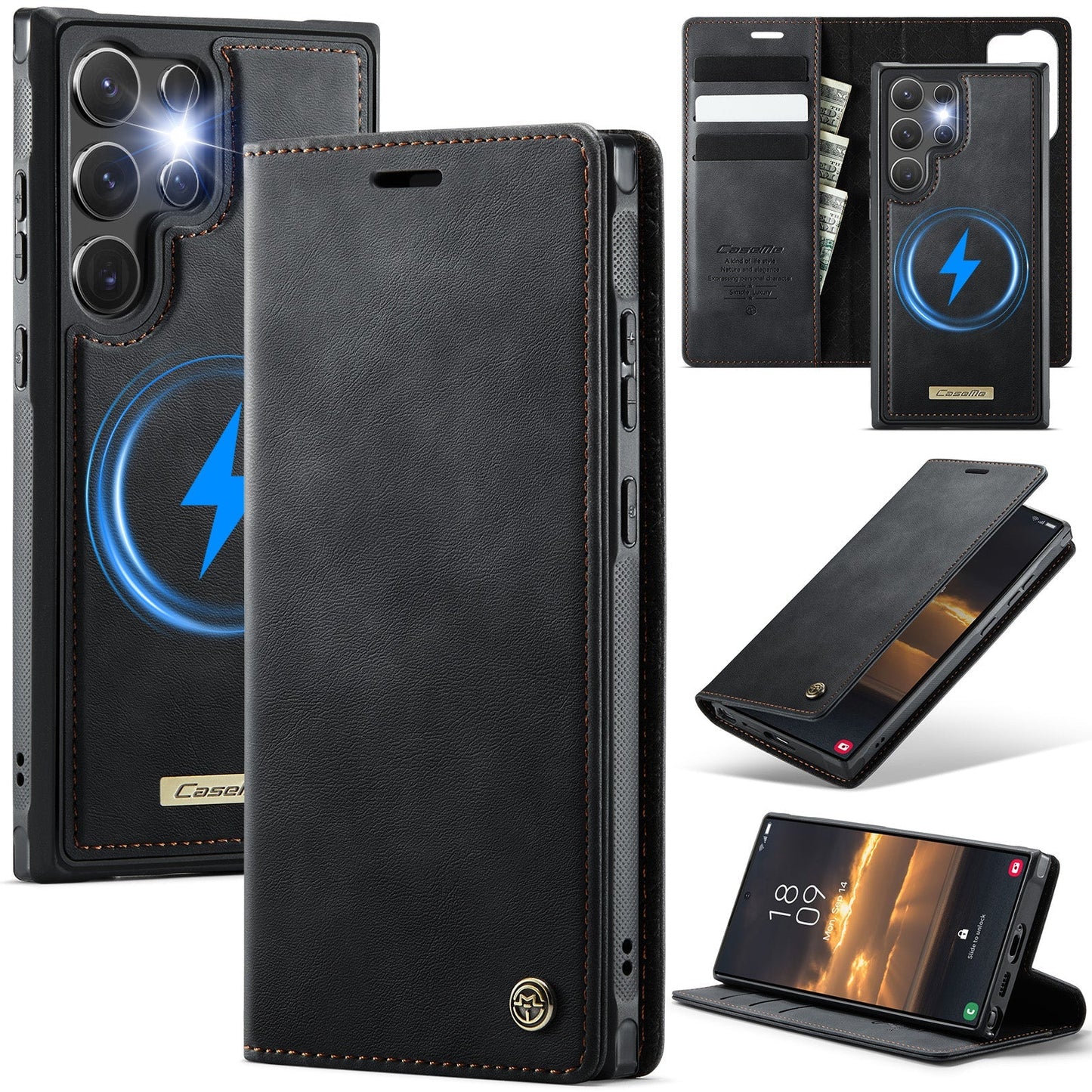 Retro Leather 2-in-1 MagSafe RFID Wallet Phone Case for Samsung Galaxy S22 Ultra
