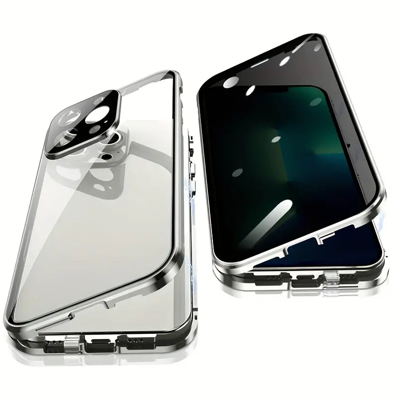 Metal Alloy Magnetic 360° Full Surround Screen HD Anti Peeping Glass Protection Cover Case for iPhone