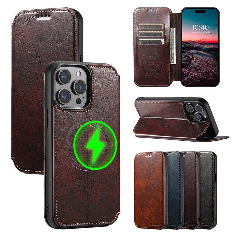 Leather Wallet MagSafe Phone Case for iPhone