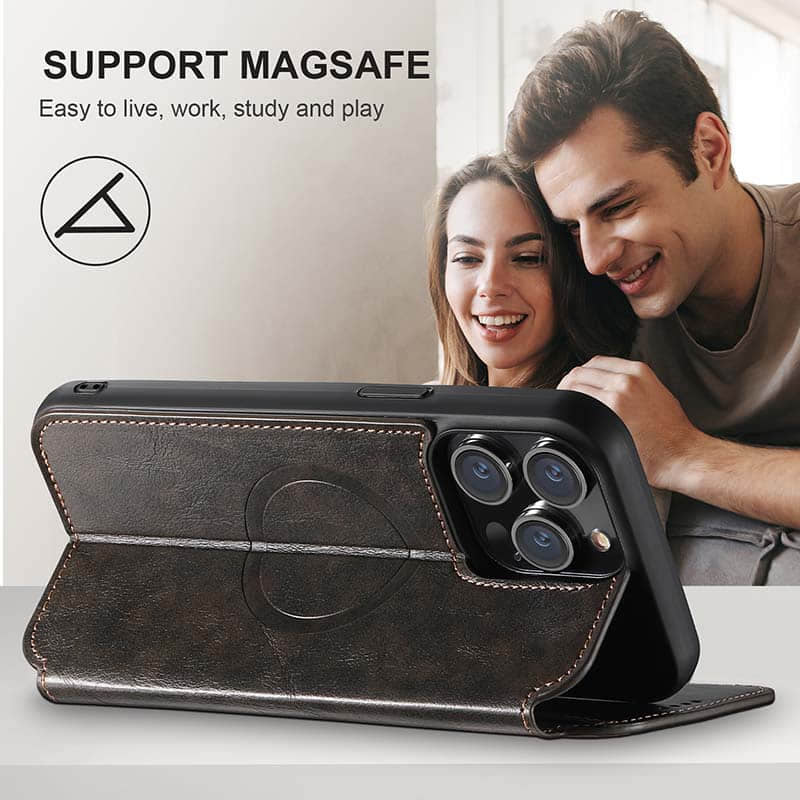 Leather Wallet MagSafe Phone Case for iPhone