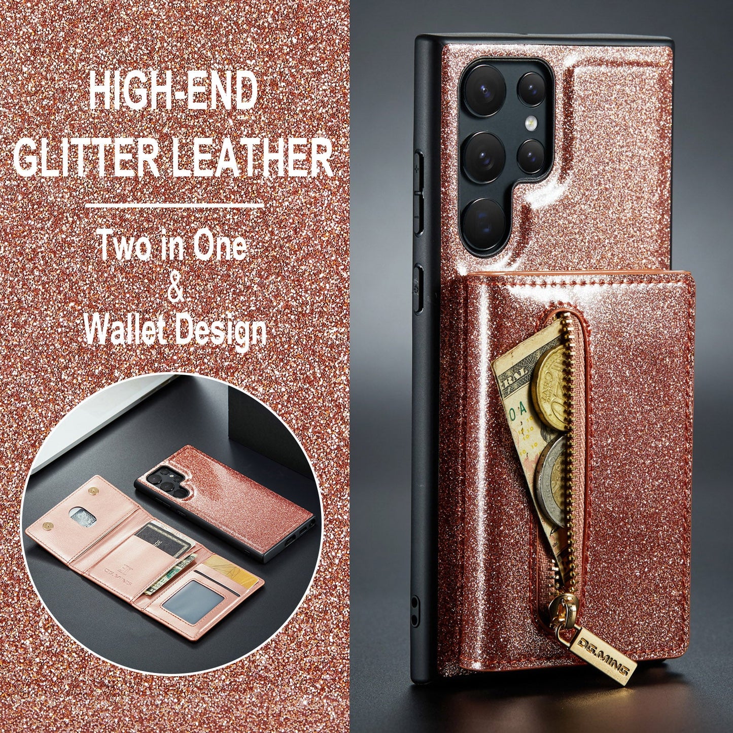 Glitter Leather Magnetic Wallet Case for Samsung Galaxy