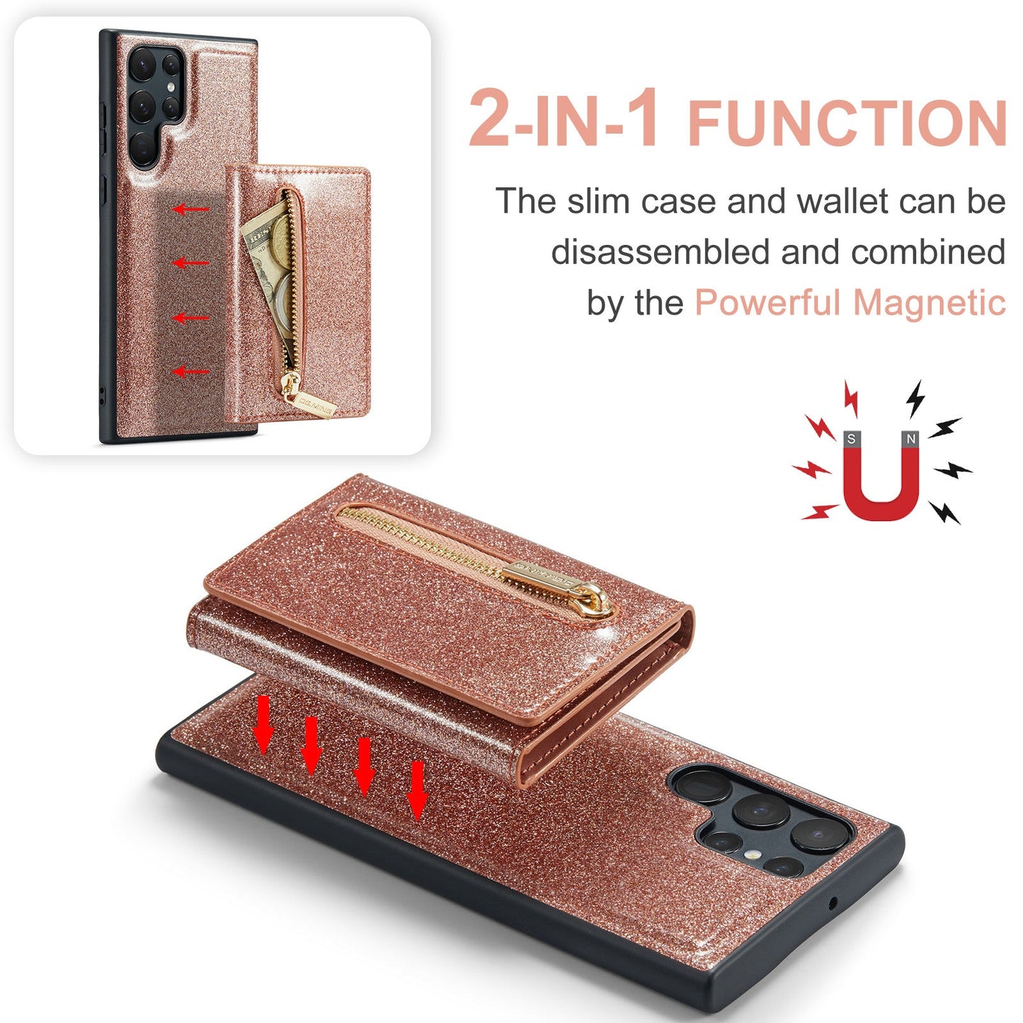Glitter Leather Magnetic Wallet Case for Samsung Galaxy
