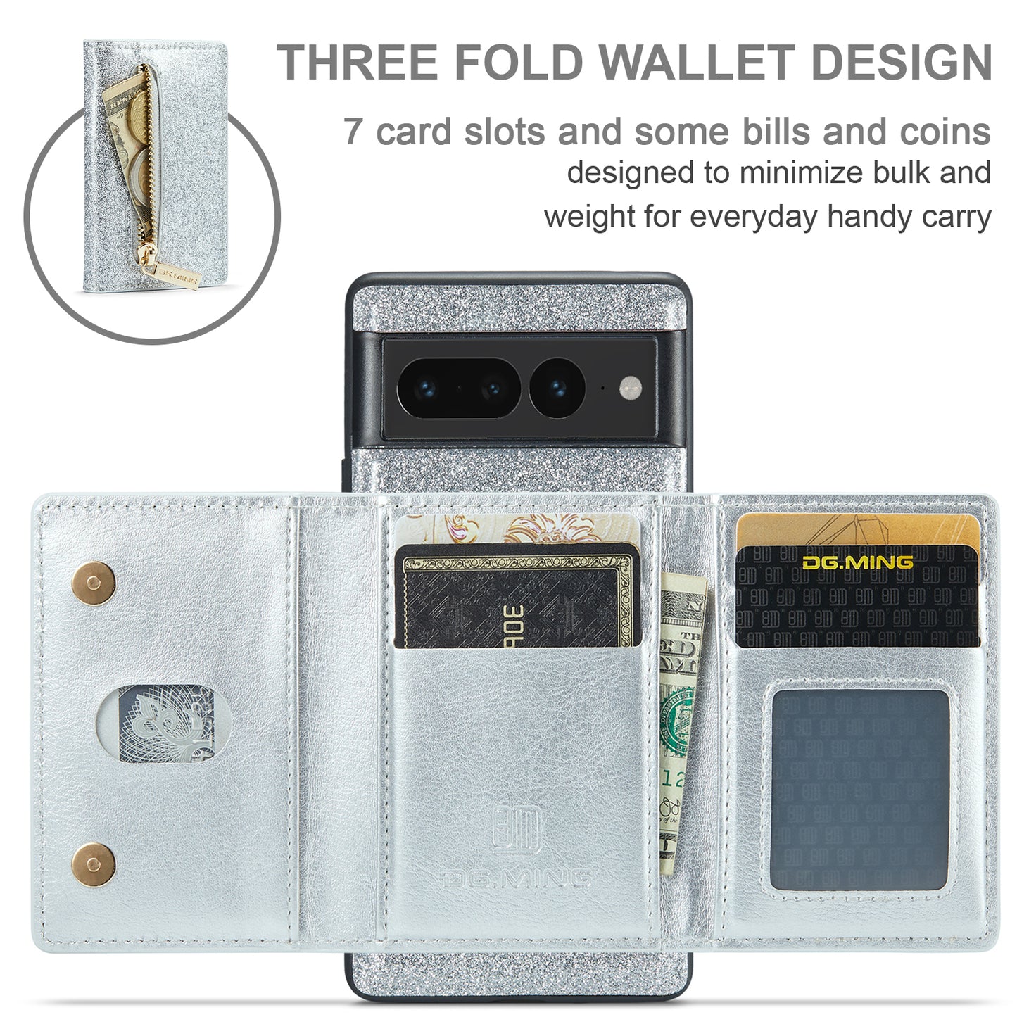 Estuche de billetera de cuero desmontable 2 en 1 para Google Pixel 