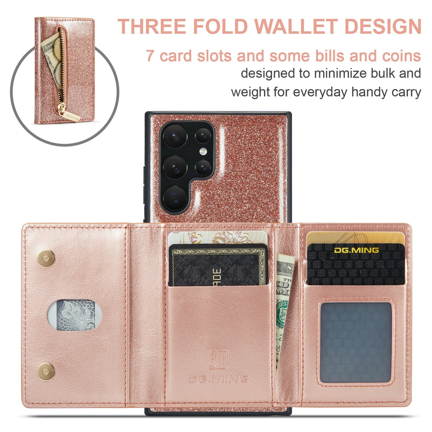 Glitter Leather Magnetic Wallet Case for Samsung Galaxy