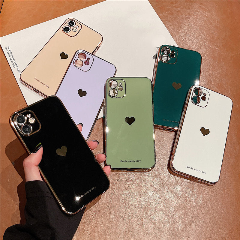 Fashion Electroplated Love Heart Phone Case For iPhone