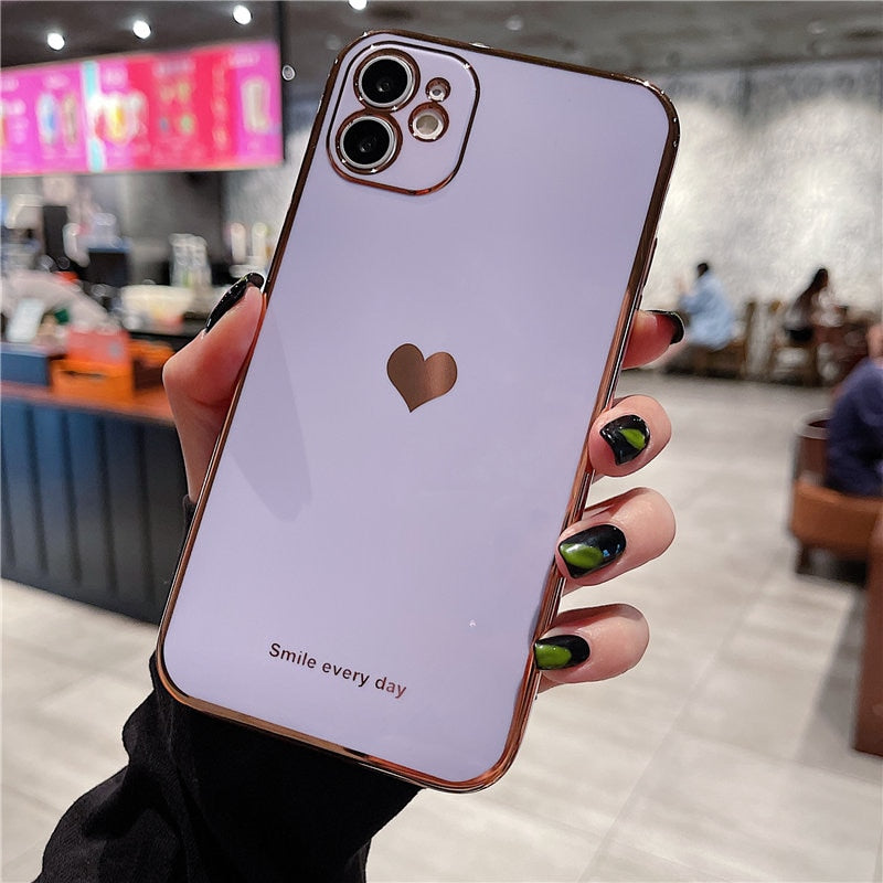 Fashion Electroplated Love Heart Phone Case For iPhone