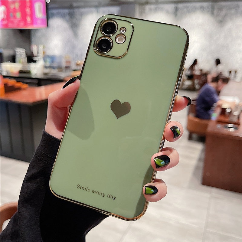 Fashion Electroplated Love Heart Phone Case For iPhone