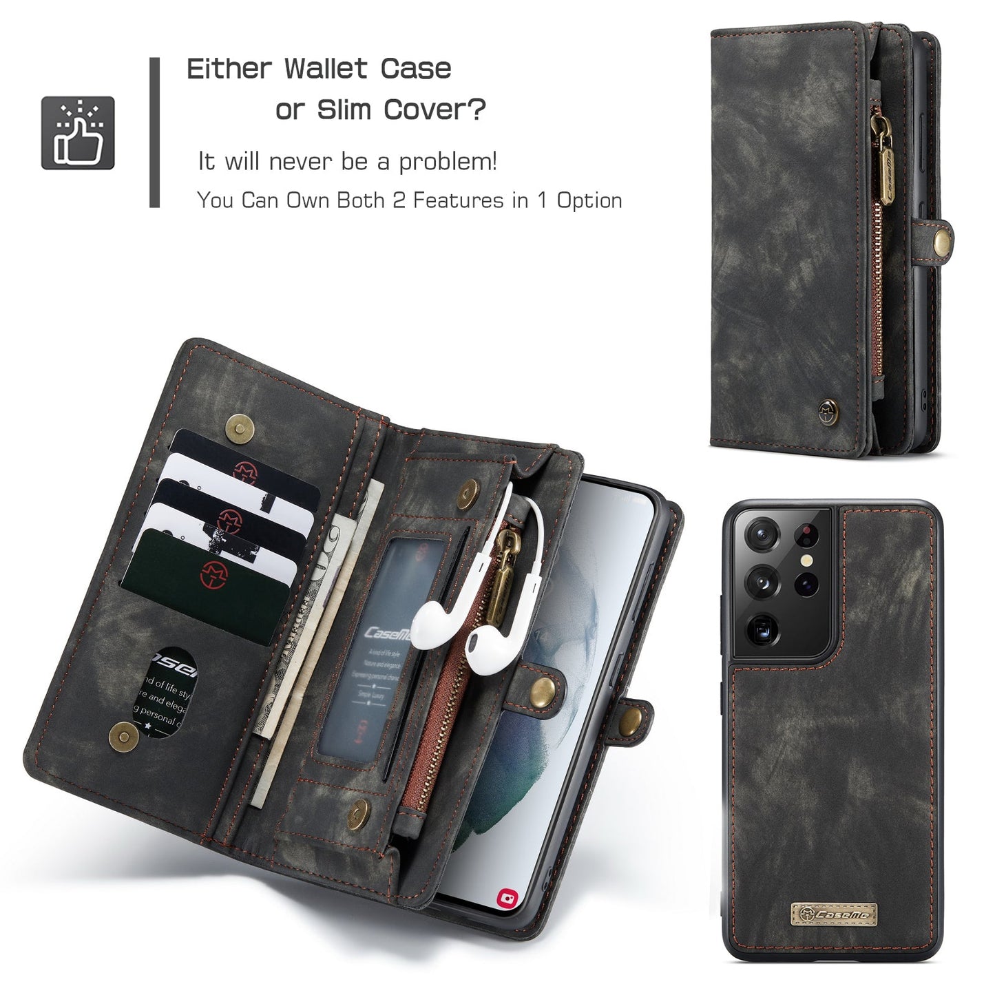 2 IN 1 Multifunction Wallet Leather Case For Samsung