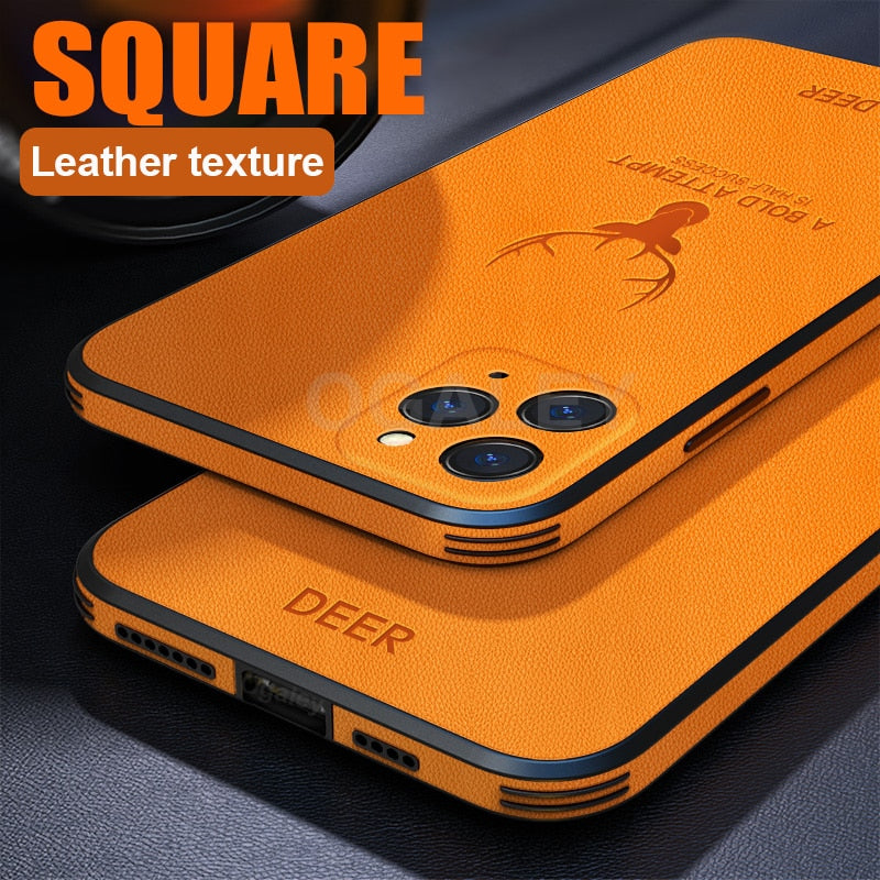 Square Leather Shockproof Case For iPhone