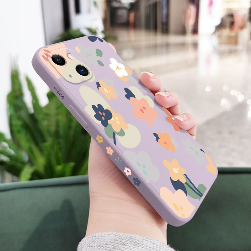 Funda de silicona con flores cálidas para iPhone