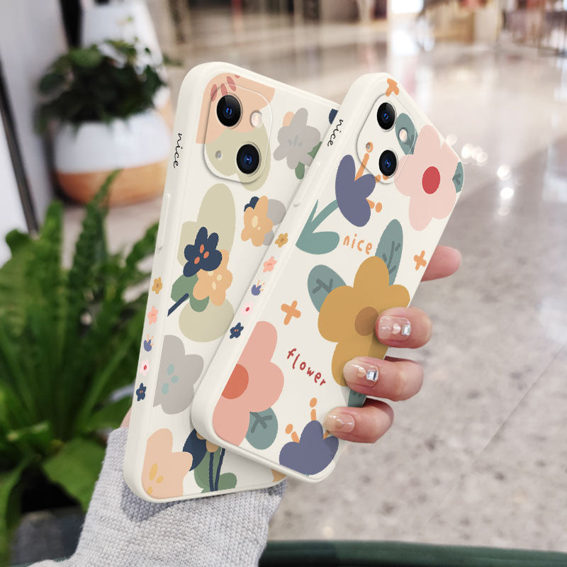 Funda de silicona con flores cálidas para iPhone