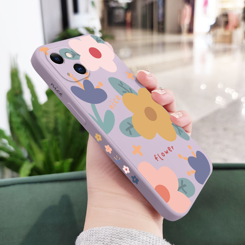 Funda de silicona con flores cálidas para iPhone