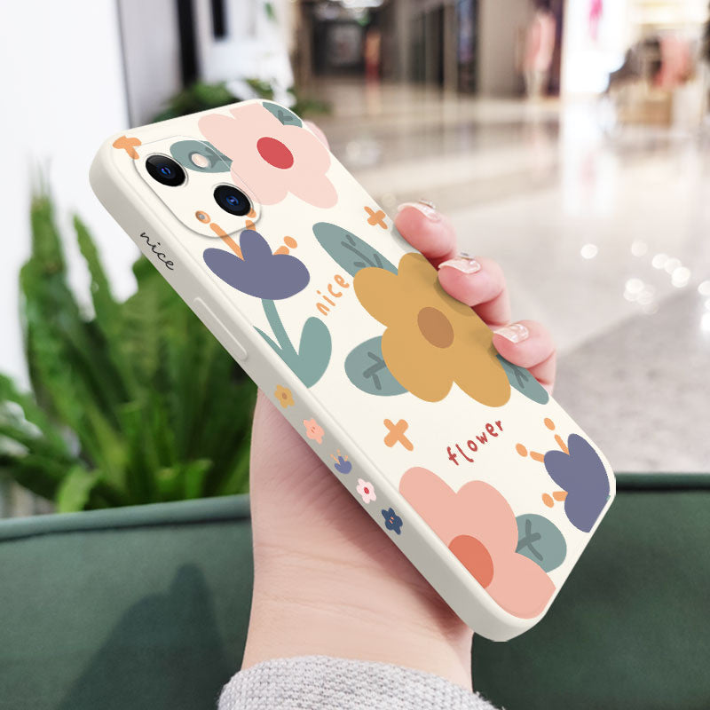 Funda de silicona con flores cálidas para iPhone